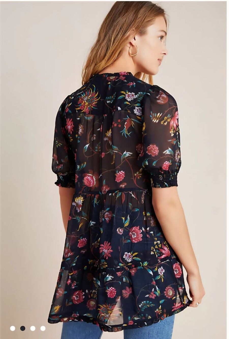 Anthropologie Salzburg Sheer Floral Tunic Boho Fairycore Puff Sleeve Blouse M - Picture 4 of 14